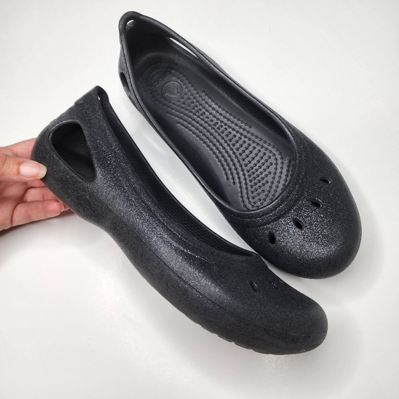 Crocs Metallic Black Mary Jane Flats J 5 - Picture 2 of 6